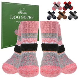 EXPAWLORER Anti Slip Dog Socks to Prevent Licking Paws, Fuzzy Dog Boots & Paw Protectors, Dog Booties for Winter, Dog Shoes for Hardwood Floors, Small Medium Large Senior Dogs,Pink XS