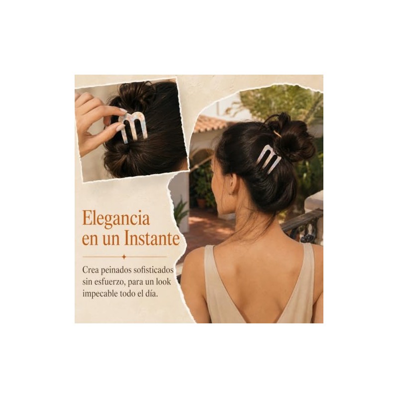 Peineta para Moño 6 Piezas Tres Dientes Fijador de Cabello