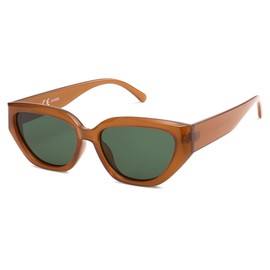 SOJOS Trendy Cute Cat Eye Polarized Sunglasses for Women Fashion Cateye Womens Sunnies SJ2237 Orange Frame Dark Green Lens