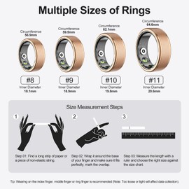 Temdan Smart Ring (2025 Upgraded),Wearable Fitness Smart Ring Health Tracker,Sleep Quality & Heart Rate & Blood Oxygen Monitoring,IP68 Waterproof,No Subscription Fees,Customized Look,Gold,Size 10