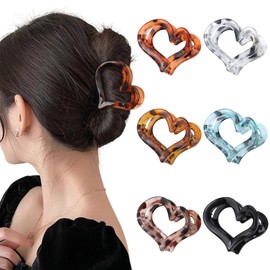 Ufgin 6 Pcs Heart Hair Claw Clips for Women-Medium Matte Nonslip Hair Heart Clips for Thin Thick Hair Cute Claw Hairpins for Women and Girls（Leopard)