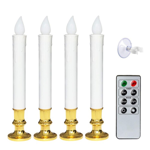 DRomance 9" White Flameless LED Flickering Window Taper Candles Battery