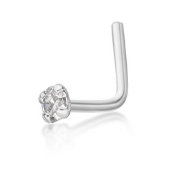 Lavari Jewelers 0.05 Carat Diamond L-Shape Nose Ring for Women in 14k White Gold 20 Gauge