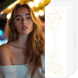 10 Sheets Glitter Freckles Face Tattoo, Face Glitter Speckles Patches, Gold Sparkle Freckles, Face Glitter Makeup Patches - (Gold Style 3)