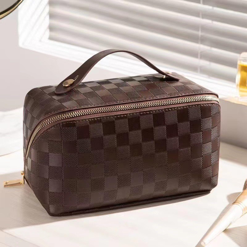 Jarsense Large Capacity Travel Cosmetic Bag, PU Leather Waterproof Layered