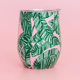 Lilly Pulitzer - Vaso aislado de 12 onzas con tapa, copa de vino de viaje de acero inoxidable, taza de metal de doble pared (Let's Go Bananas)