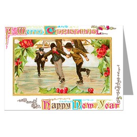 Twelve Vintage Illustrated Ice Skating Party Enjoying The Christmas Holiday Victorian Notecards in a Boxed Set