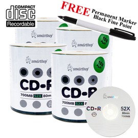 Smartbuy 400-disc 700mb/80min 52x CD-R Logo Top Blank Media Record Disc + Black Permanent Marker