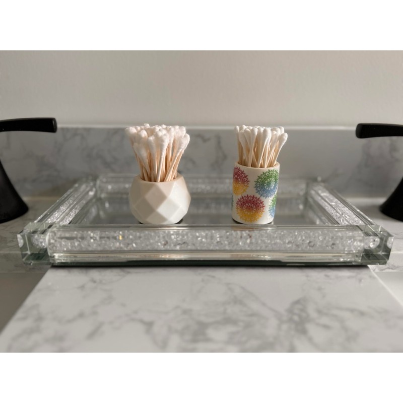 Home Haven Ceramic Q-Tip Holder - Colorful Mandela Design