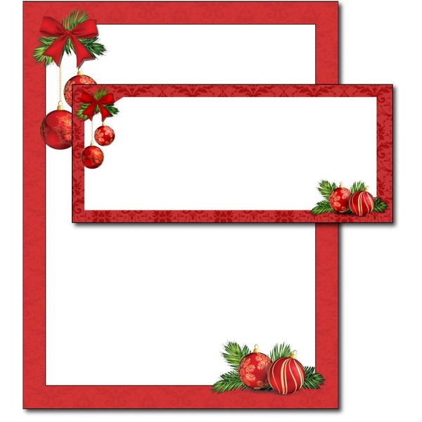Red Christmas Bulbs Holiday Paper & Envelopes (40 Set Pack)
