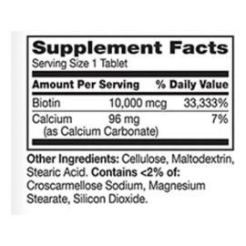 21st Century Biotina Premium + Calcio Cabello Uñas 10,000mcg 120 Tabletas Sin Sabor