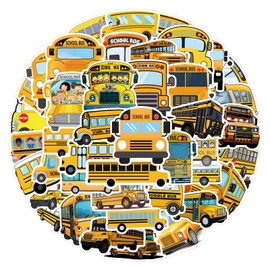 55PCS Cute School Bus Stickers for Kids Teens Students, Eikecy Cartoon Bus Stickers for Water Bottles Luggage Scrapbook Vinyl Waterproof Decals Reward Stickers for Teachers