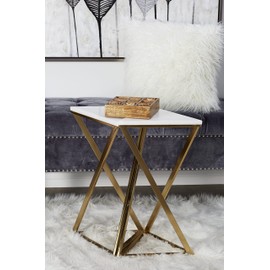 Deco 79 Metal Side End Accent Table End Table with Marble Top, Set of 2 Side Table 14"W, 24"H, Gold