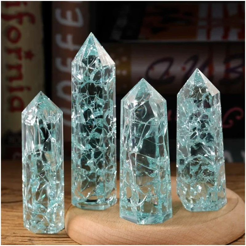 1pc Blue Crackle Tower Point Stone of Manifestation Art Home