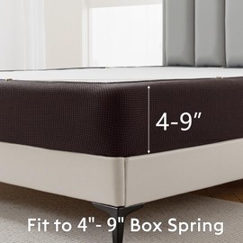 MIYE Jacquard Fabric Box Spring Cover,Super Stretchy Wrap Around 4 Sides Elastic Bed Skirt,Wrinkle & Fading Resistant,Washable & Easy Fit. (Brown, Queen)