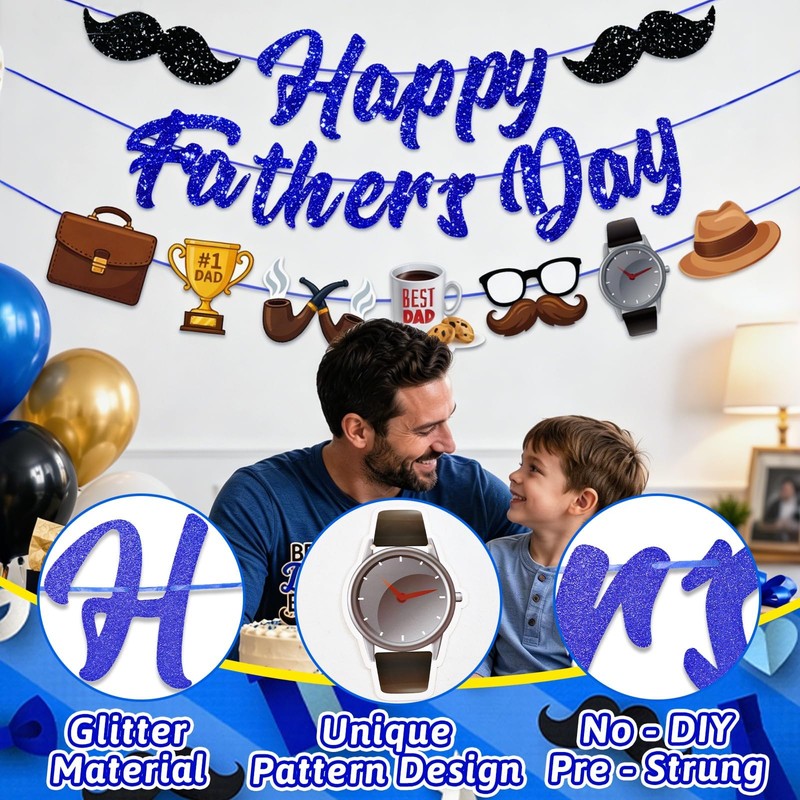 4PCS Pre-Strung Happy Fathers Day Banner, Father’s Day Decorations Include