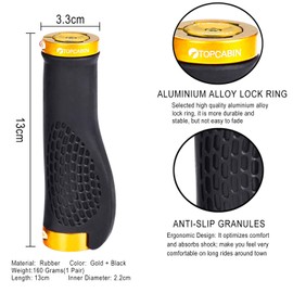 TOPCABIN Ergonomic Design Bike Grips,Double Lock on Locking Bicycle Handlebar Grips Cycle Bicycle Grip for Mountain Bike BMX ((Aluminum lock plug+Grips) Gold)