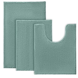 Urvoix Bathroom Rugs Sets 3 Piece, Non-Slip Chenille Bath Rug - Ultra Soft, Washable, Super Absorbent Bath Mat for Bathroom, Toilet and Tub (Aqua Sea)
