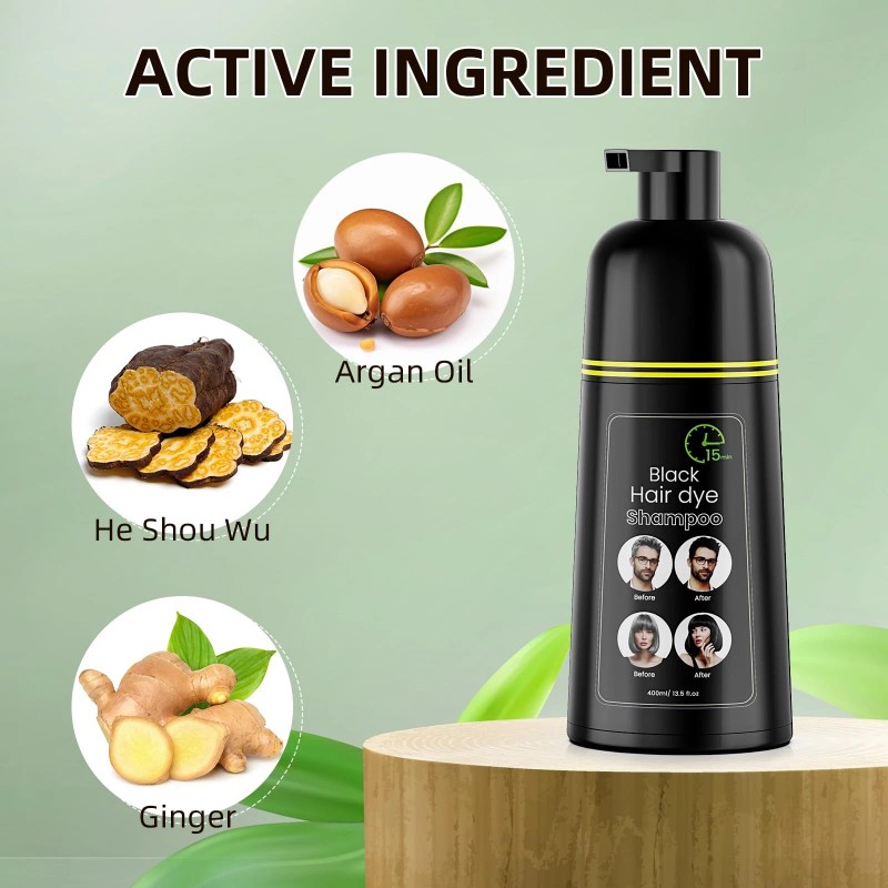 Cosmtek Black Hair Dye Shampoo, Semi-Permanent Hair Color Shampoo for