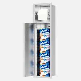 Qeke Recessed Toilet Paper Holder, SUS304 Stainless Steel Rustproof Recessed Toilet Paper Holder with Storage Cabinet, in Wall Tissue Paper Holder for Bathroom, Brushed Nickel, 4.7" Depth