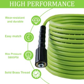 LycorTrade Pressure Washer Hose for Power Washer, 5800 PSI Kink Resistant Pressure Washing Extension Hose 50FT, 1/4" Power Washer Hose Replacement (M22-14mm) with 3/8" Quick Connector, Green