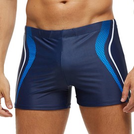 ZWRJDOMUM Men's Swim Trunks Quick Dry Beach Boxer Briefs Swimwear Board Shorts (US L (Fits Waist 34.5" - 36",Tag XXL), D-Blue Strips, l)