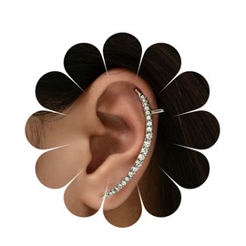 Aneneiceera Boho Long Crystal Bar Ear Cuff Wrap Earrings Silver Curved Stick Stud Earrings Bar Right Ear Jackets Ear Pins Climbers Crawlers Bar Single Earring Jewellery for Women and Girls, Crystal