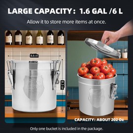 Alinwirsy 6L/1.6 Gal 304 Stainless Steel Containers with Lids 202 Oz Stainless Food Containers with Lids and Lock Hole Airtight Container for Kitchen Stainless Steel Bucket 304 stainless container