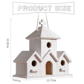 4 Hole Bird Houses for Outside Hanging,Wooden,Handmade Natural Bird House for Courtyard/Backyard/Patio Decor,Resting Place for Birds,Large