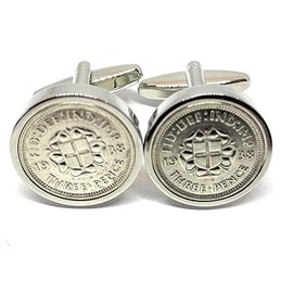1938 87th Birthday Silver threepence coin cufflinks made from real coins