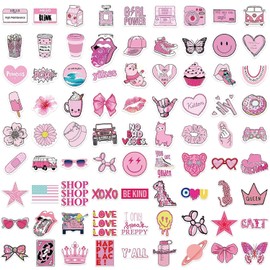 102 Pcs Preppy Stickers Vinyl Aesthetic Waterproof Stickers Adorable Decor Supplies Pink Party Suitable for Mobile Phone Computer Skateboard Water Bottle Suitcase Car etc