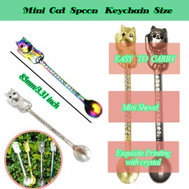 Mini cat Spoon Keychain Pendant Necklace, Mini Spoon Teaspoon with crystal Pendant Key Ring for Filling Vials. (Multicolor)