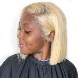Brazilian Hair Straight 613 Bob Wig Human Hair 13x6 HD Transparent Lace Front Wig 613 Blonde Bob Wig 180% Density 8 Inch Blonde Bob Wigs Human Hair Pre Cut Lace Frontal Wig with Baby Hair
