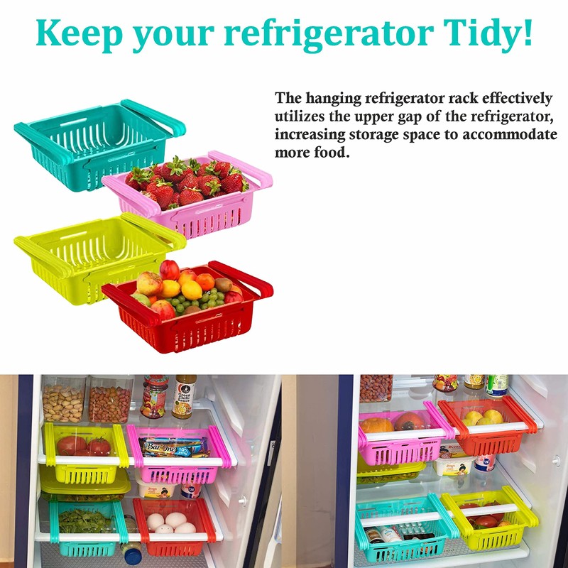 SUL Fridge Drawer Organisers, Plastic Kitchen Pull-Out Retractable Drawer Organizer,