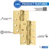 XFORT 4 Inch (100mm) Polished Brass Ball Bearing Hinges, Steel