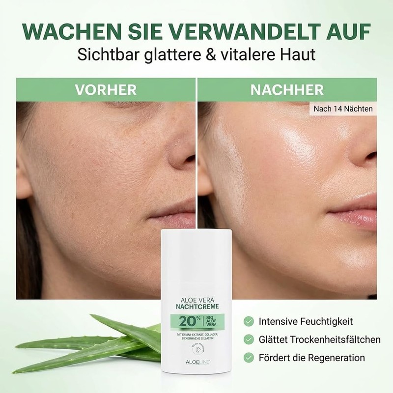 ALOE Line Night Cream with 20% Organic Aloe Vera, Vitamin