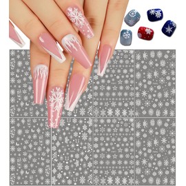 Snowflake Nail Art Stickers Decals - 8 Sheets 3D White Snowflakes Sticker for Nails Art Accessories Xmas Snow Flake Transfer Foil Decal Manicure Snow Winter Self-Adhesive Christmas Nail Decorations
