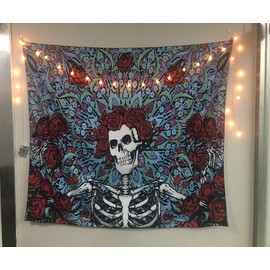 Sugar Skull Rose Tapestry Skull Floral Wall Hanging Colorful Skeleton Flowers Tapestry Mandala Boho Wall Art Tapestries for Bedroom Room Living Room - 51x60 inch