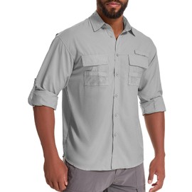Toumett Men's Sun Protection Fishing Shirts Long Sleeve Safari Shirts UPF 50 UV Quick Dry Cooling Travel Work Shirts(5039,Grey01,L)