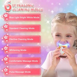 KRX Kids Toothbrush Electric, U Shaped Ultrasonic Automatic Toothbrush with 2 Brush Heads, Six Cleaning Modes, Cartoon Modeling Design for Kids, Special for Birthday Gift (Unicorn Pink, Kids 7-12)