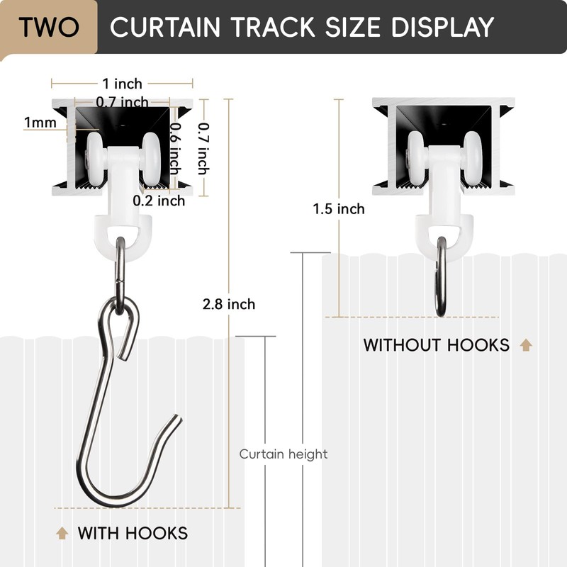 Ceiling Curtain Track, Curtain Track with Roller Hooks, 6ft -