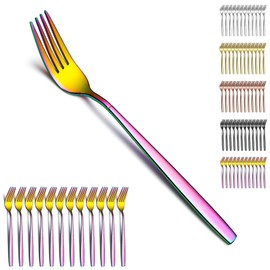 Berglander Rainbow Table Forks of 12 Pieces, Titanium Colourful Coated Stainless Steel Modern Dinner Fork Set, Forks and Spoons Cutlery, Ideal for Home, Restoration, Hotel, Wedding, Dishwasher Safe