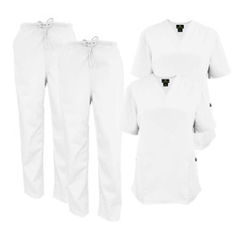 Women's Scrub Set - Medical Scrub Top and Pant, 2-pack White, Large