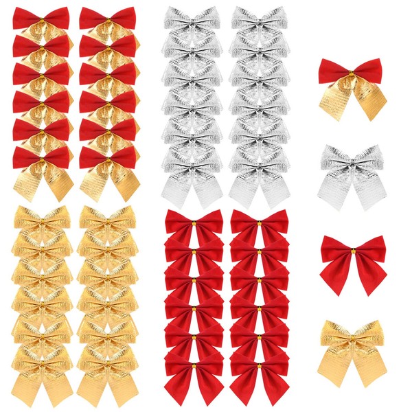 TUPARKA 48 Pieces Christmas Ribbon Bows Ornaments Xmas Tree Bowknot Decoration Presents Wrapping Craft Supplies(4 Colours)