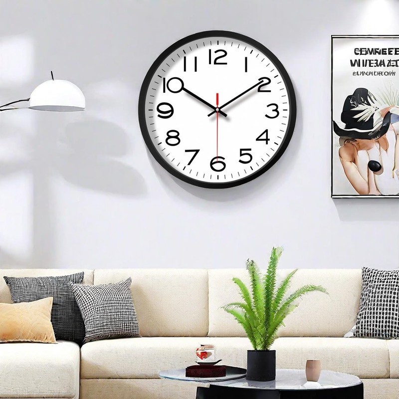 NUOVO 8 Inch Wall Clock Black Frame with Glass Cover