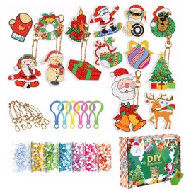 DUGEGAYL Pack of 15 Diamond Painting Christmas Diamond Painting Keyrings, DIY Diamond Painting Pendant Set for DIY Gift and Christmas Decoration