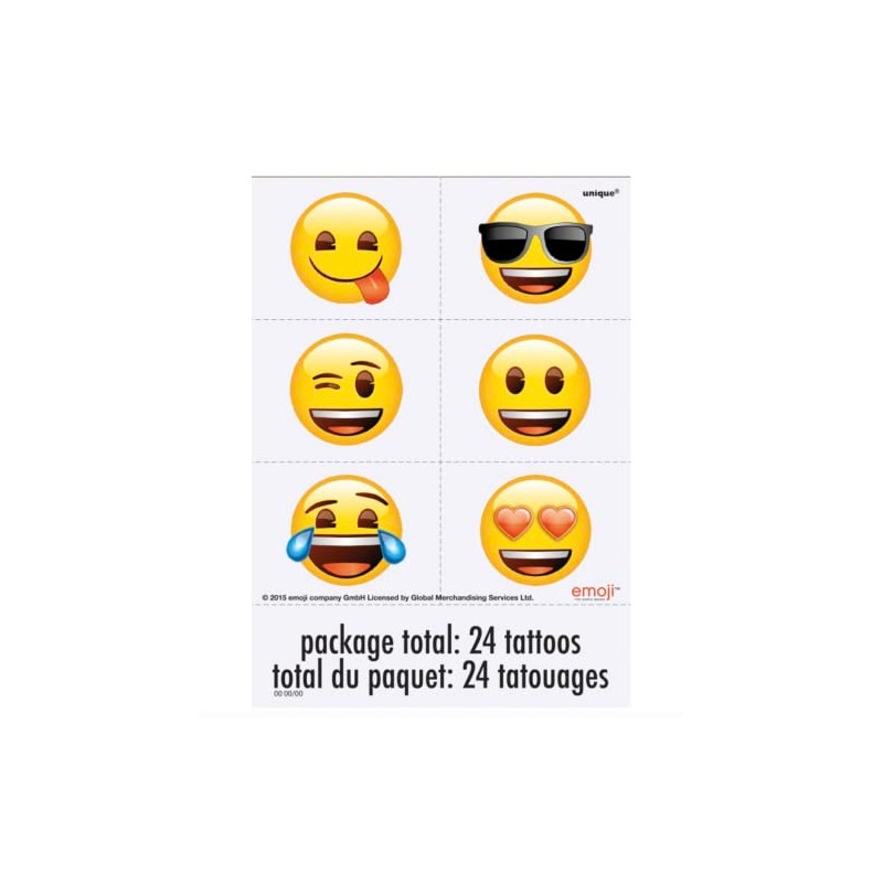 Emoji Party Temporary Tattoos - Assorted Designs, 24 Pcs
