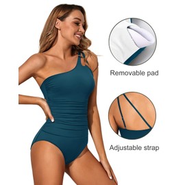 Holipick - Traje de baño de una pieza con un hombro para mujer, con control de abdomen, traje de baño modesto de cobertura completa con abertura cerrada, Azul, XXL