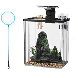 Fish Tank Aquarium, Smart Aquarium Starter Kits with Filter LED Light Silent Water Pump, Self Cleaning System High-Transparency Glass Decorate Water Plants and Sand