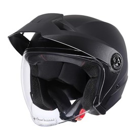 TRIANGLE Open Face Motorcycle Helmet Offroad 3/4 Half Helmets with Brim and Clear Visor for Men Women DOT Approved (Black, X-Large)